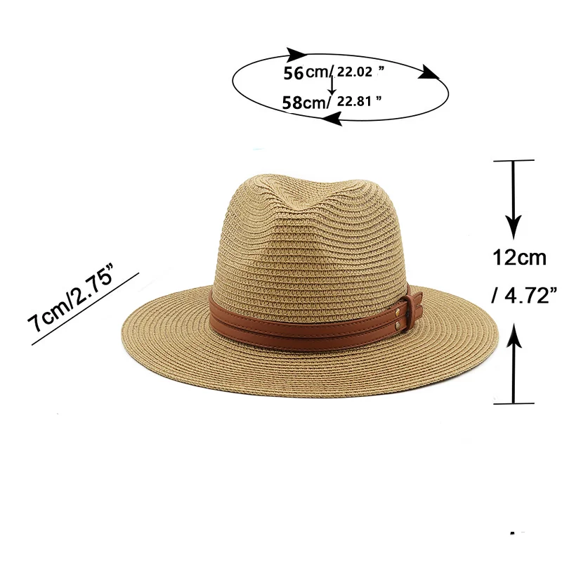 54-58-60CM Womens Summer Panama Hats Wide Brim Straw Sun Hat Beach Hat For Men Fashion UPF UV Protection Fedoras Cap For Travel