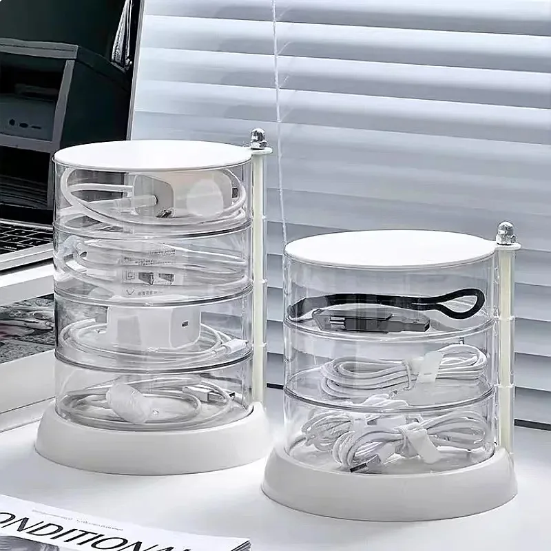 Rotating Storage Box, Moisture-Proof Round Organizer, Scratch-Resistant Cable Container, Dust-Proof Desk Tidy