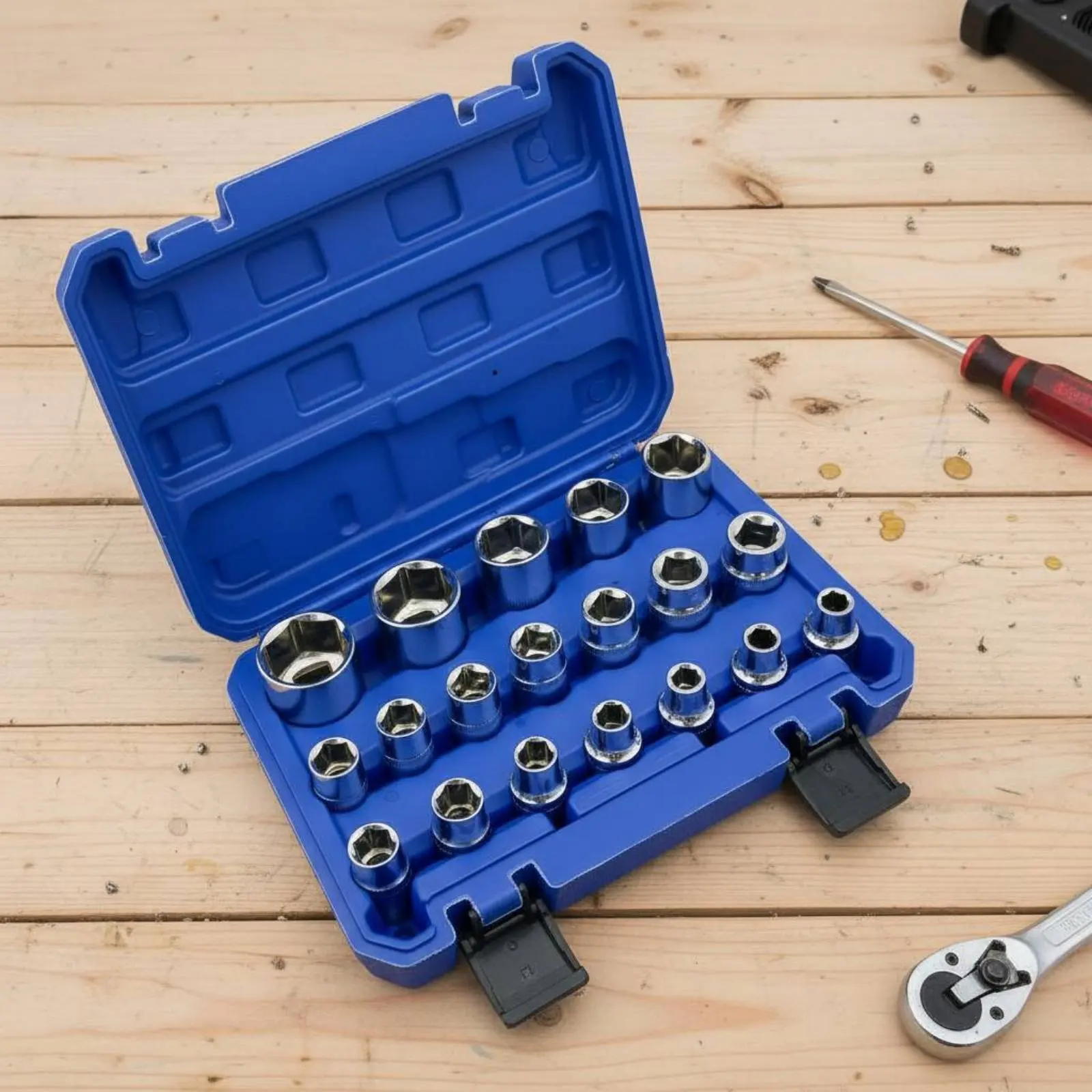 

Набор торцевых головок 21 шт., 1/2 дюйма, различных размеров, усиленный, для механиков и мастерских