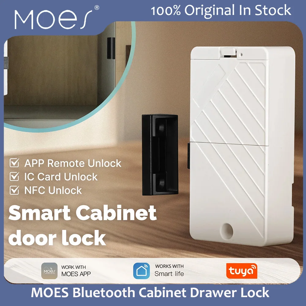 Moes Tuya Smart Cabinet Door Lock Bluetooth APP Remote Control IC card NFC Unlock Easy Install Scene Linkage forLocker Wood Door