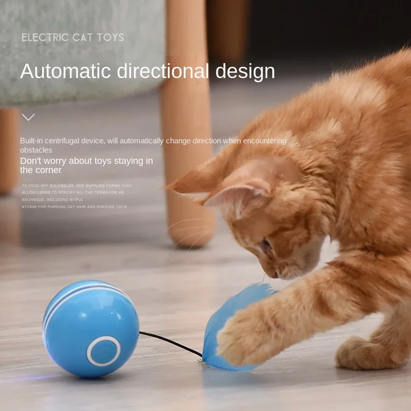 Automatic Smart Cat Toys Ball with Feather Bell Interactive Catnip USB Rechargeable Self Rotating Colorful Led Toys For Kitten