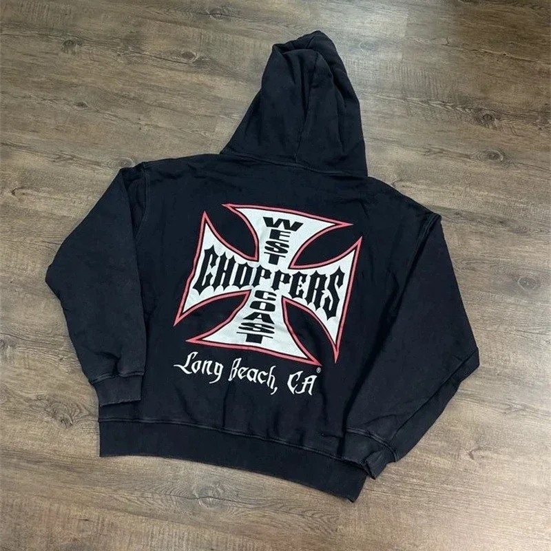 Черные потертые куртки на молнии West Coast Choppers, толстовки для мужчин и женщин, толстовка большого размера из чистого хлопка с буквенным принтом логотипа