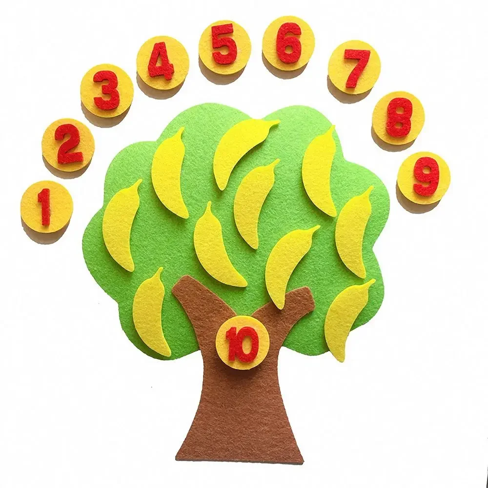 Kids Montessori Toys DIY Non-woven Apple Tree Numbers Counting Toy Math Toy Educational Learning Toys for Children Teaching Aids