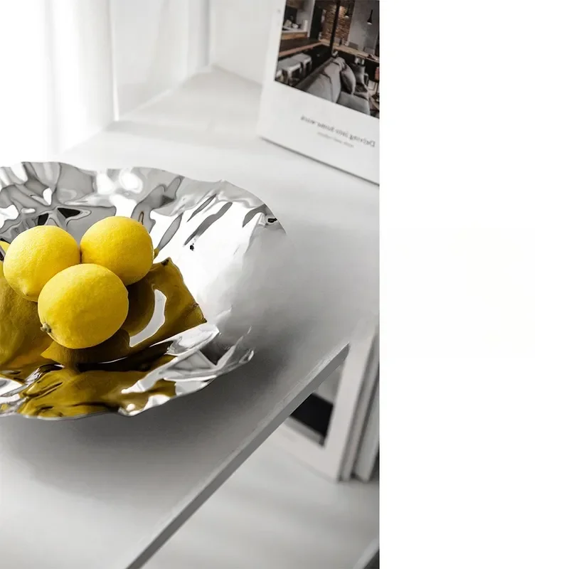 304 Stainless Steel Fruit Plate Modern Light Luxury Living Room Decorative Bowl Home Kitchen Storage Tray Ornament Gift