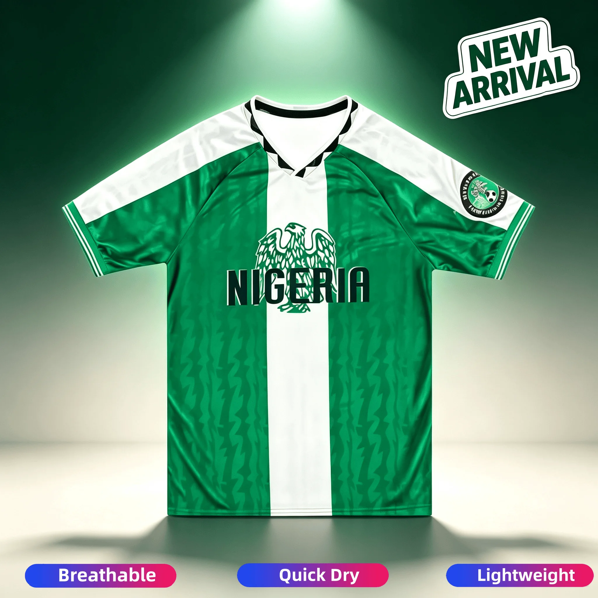 Herren Retro Nigeria-Stil Fußballtrikot Schnelltrocknend Atmungsaktiv V-Ausschnitt Kurzarm Fußball-Trainings-T-Shirt Familien-Kinder-T-Shirts 2026