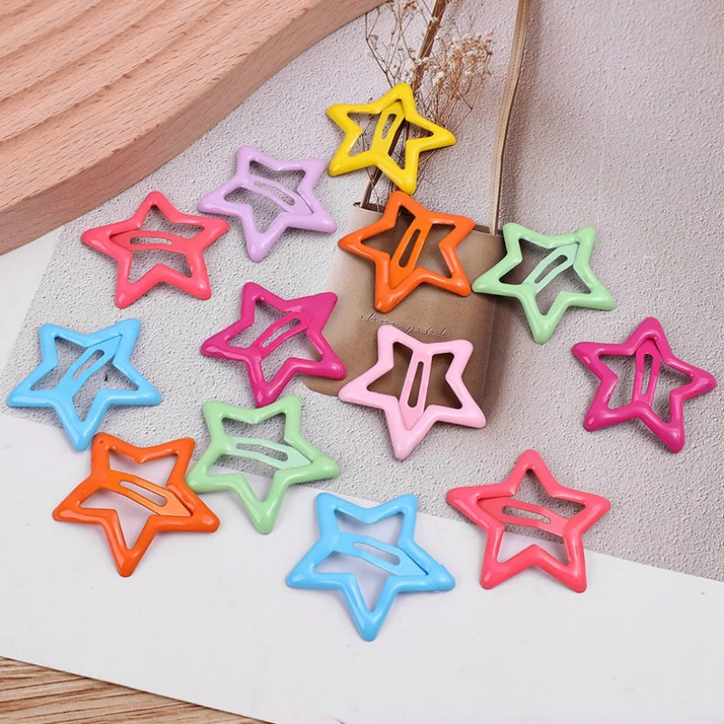 Cute Star Shape Metal Children Snap Hair Clips Barrettes Girls Hair Accessories Candy Color Kids Hairpins