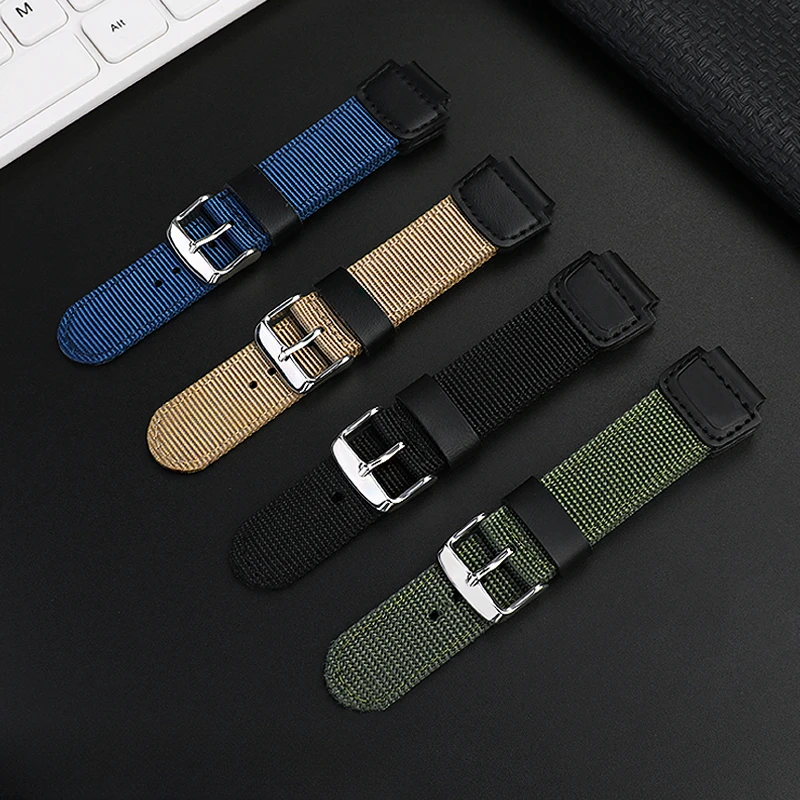 For Casio Electronic Watch AQ-S810W Black AEQ-110 Army Green MCW-200H Fold Buckle Convex Interface Nylon Canvas Men Watch Strap