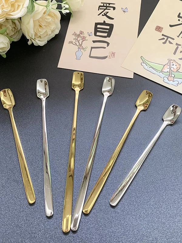 

Креативная корейская ложка для размешивания кофе с длинной ручкой, из нержавеющей стали 304, с квадратным наконечником, для льда, высокая эстетическая ценность, в стиле Ins