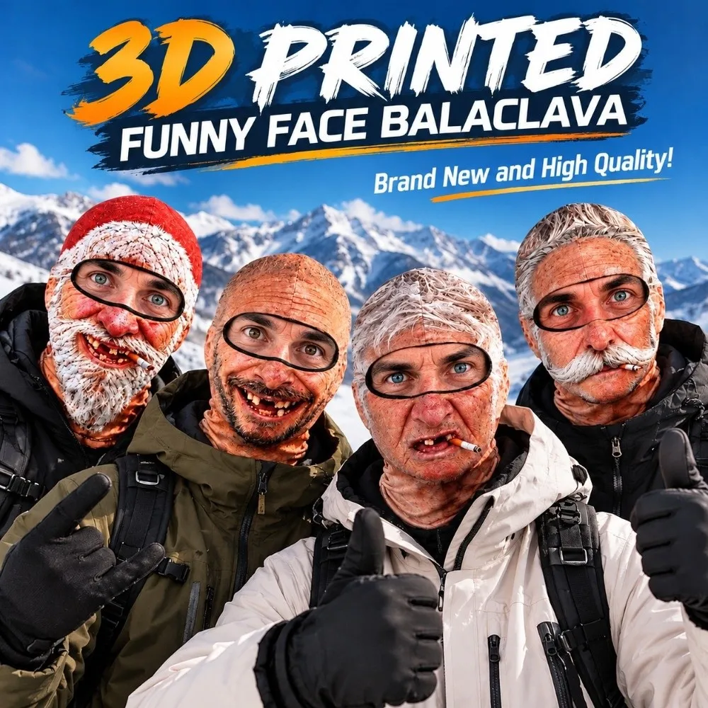 3D Printed Funny Face Balaclava with Cigar Windproof 3D Print Ski Mask White Mustache Universal Scarf Full Face Mask