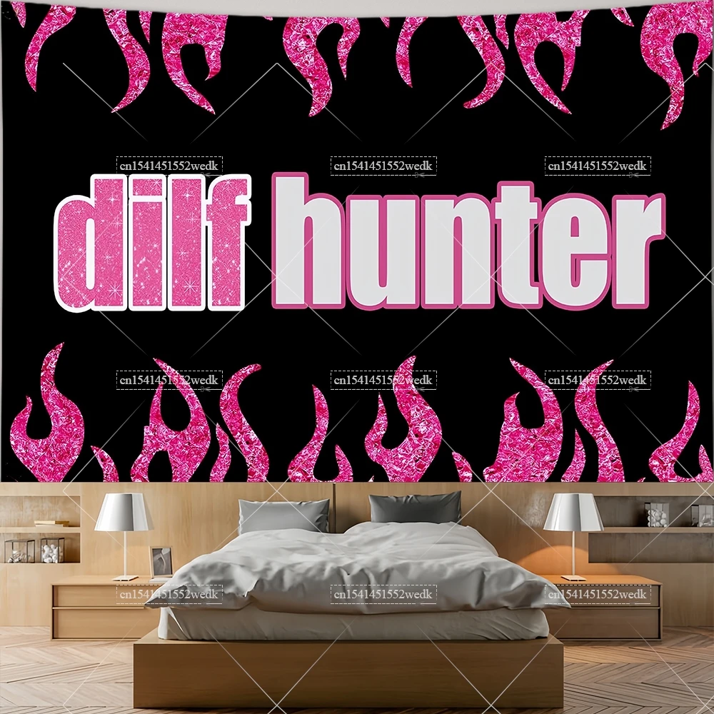 Fire Dilf Hunter Tapestry Wall Hanging Y2k Pink Meme Flags T