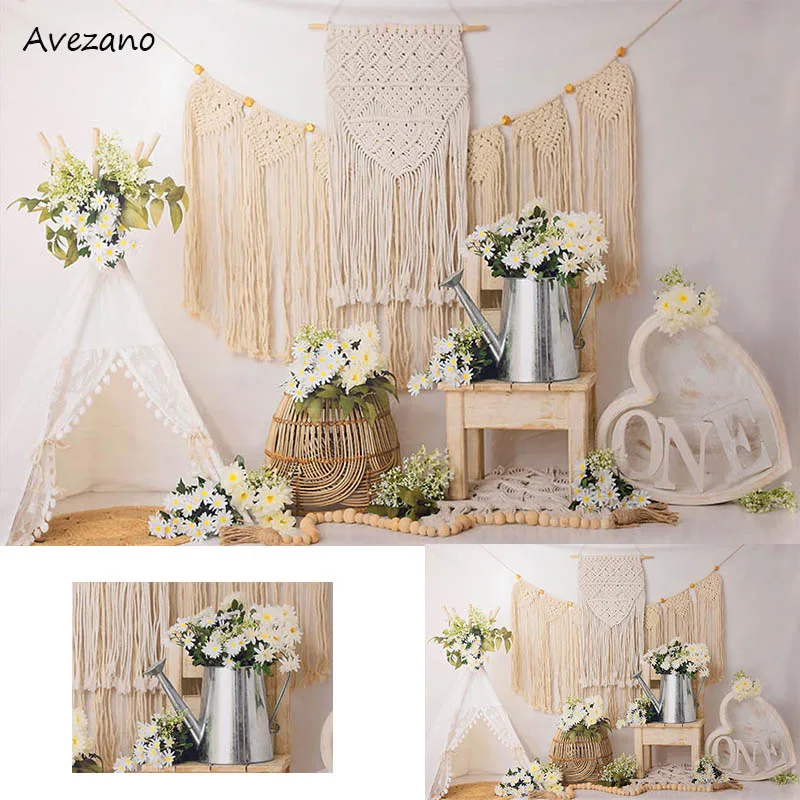 

Avezano Bohemia Backgrounds for Photography Flowers Tent Newborn 1st Birthday Portrait Cake Smash Backdrop Photo Studio Decor