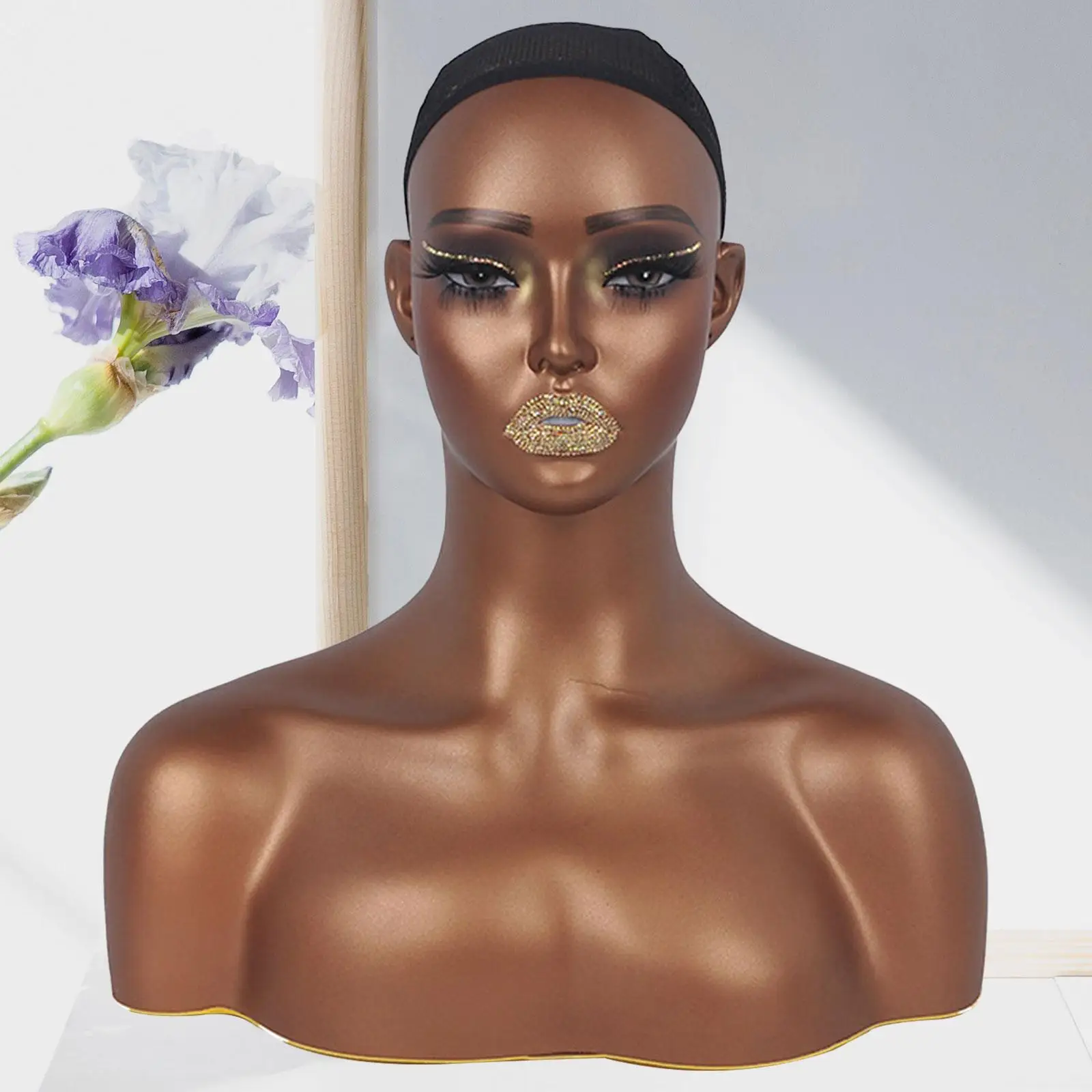 

Realistic Female Mannequin Head Head Circumference 53cm Stable Base Smooth Manikin Wig Stand for Wig Making Necklace Earrings