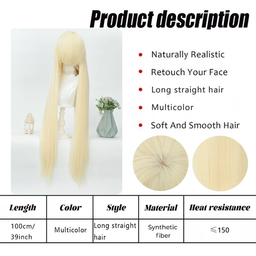 Imagen 2 del producto Una peluca cosplay de pelo liso y largo de 100 cm con un flequillo largo multicolor en el estilo anime de una niña