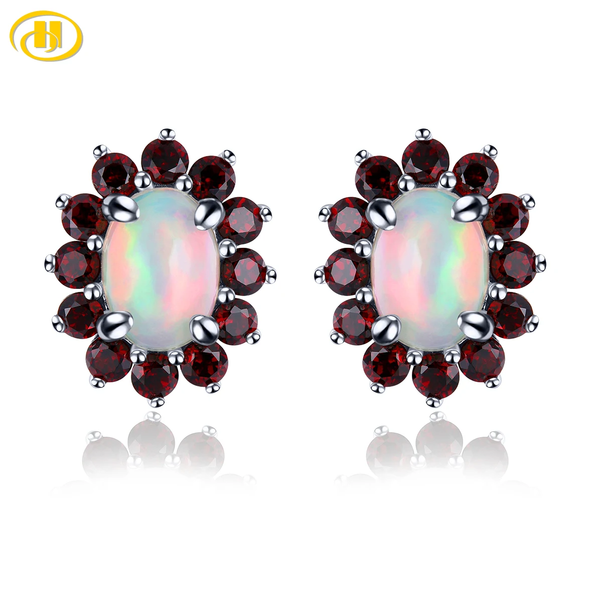 

Natural Opal Garnet Sterlig Silver Stud Earring Multicolor 2 Carats Genuine Gemstone Women Romantic Birthday New Year Gifts