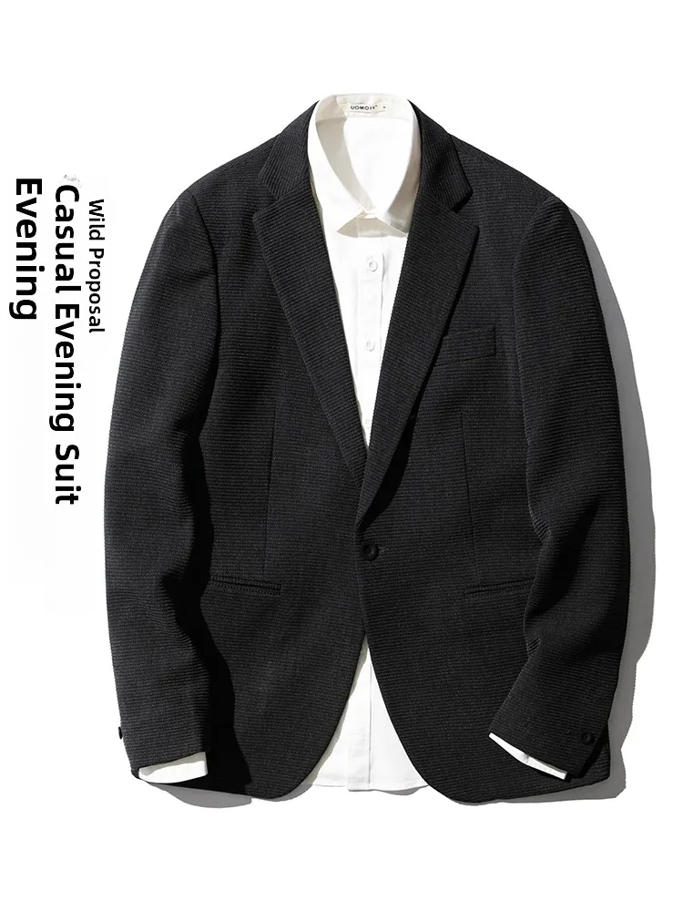 

Casual Knitted Men's Suit Jaet Lightweight Luxury Loose Fit Korean Sle Gentleman Drape Elastic Spring Faion Top