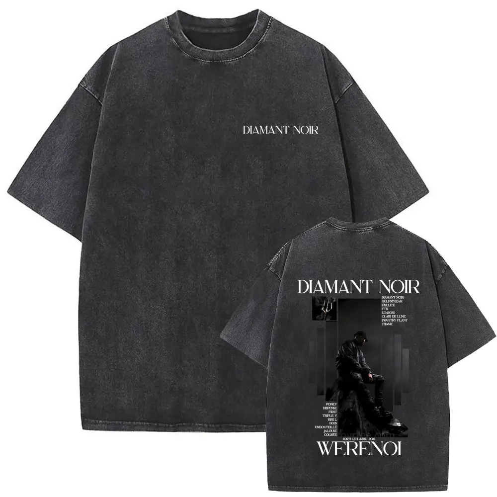 

Rapper WeRenoi Diamant Noir Album Vintage Washed T-shirt Men Women Hip Hop Fashion Pop Music Streetwear Male Oversized T Shirts