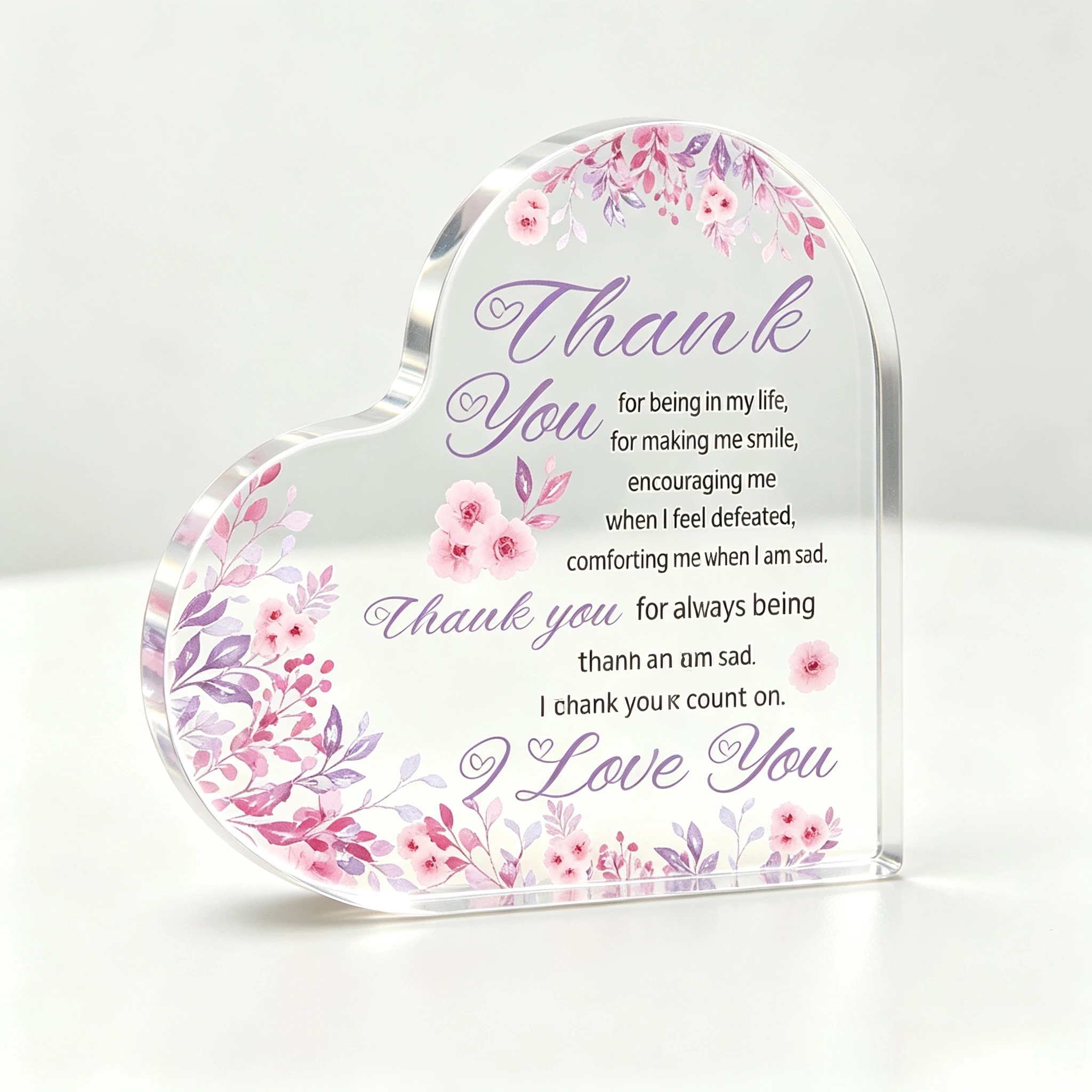 Heart Clear Acrylic Desktop Sign, Gratitude Loving Message Themed Shelf Sentimental Keepsake Gift