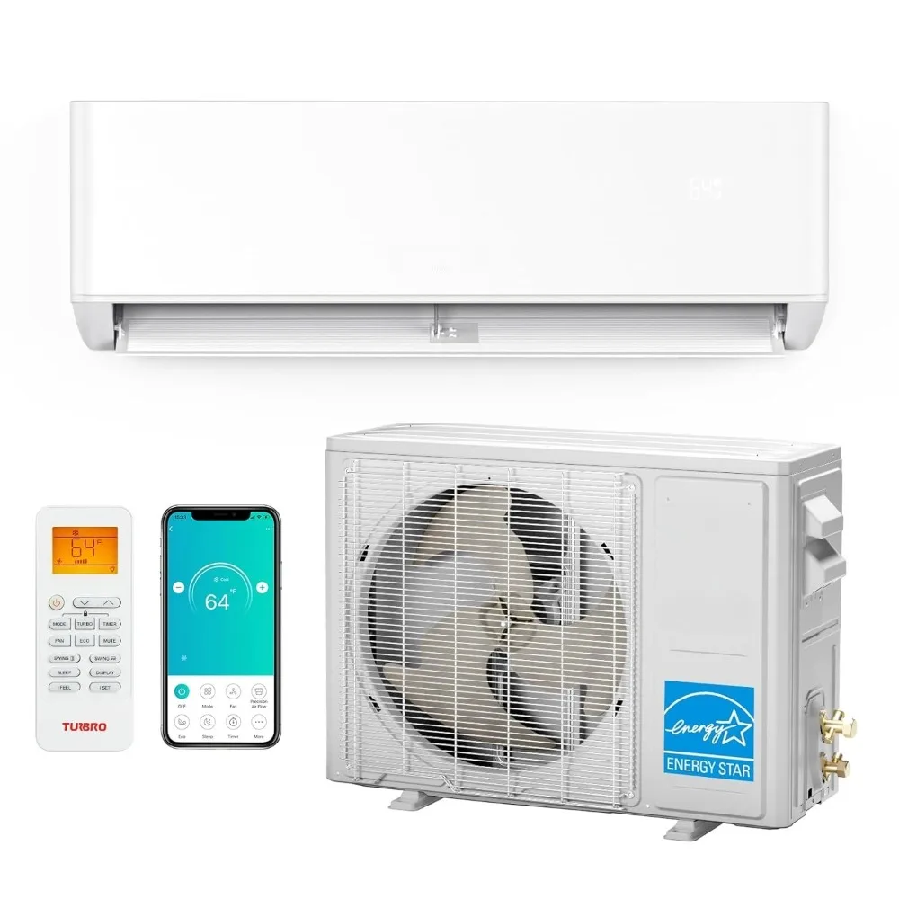 

Инверторный кондиционер без воздуховодов (мини-сплит) 9000 BTU с тепловым насосом, 24 SEER2, 115В, с поддержкой Wi-Fi, охлаждает до 42 кв.м, настраиваемый