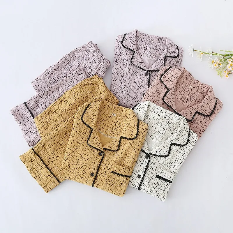 

Spring And Autumn Color Woven Gauze Home Clothing Women's Long Sleeved Lace Cover Korean Version Casual Pure Cotton Pajamas