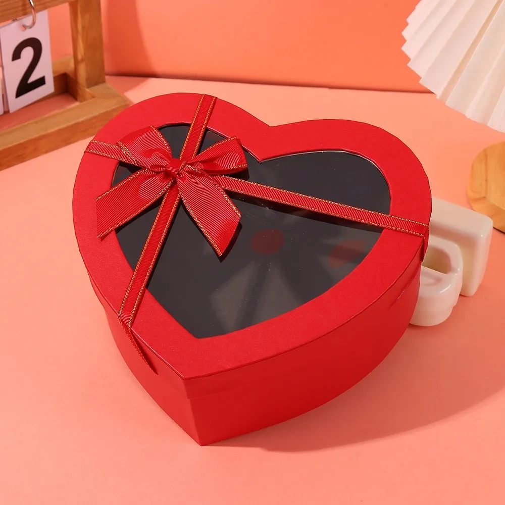Neue herzförmige Geschenkbox, transparent, mit Deckel, Verpackung, Papierbox, Schleife, Geschenkboxen, Valentinstag – Detail 9