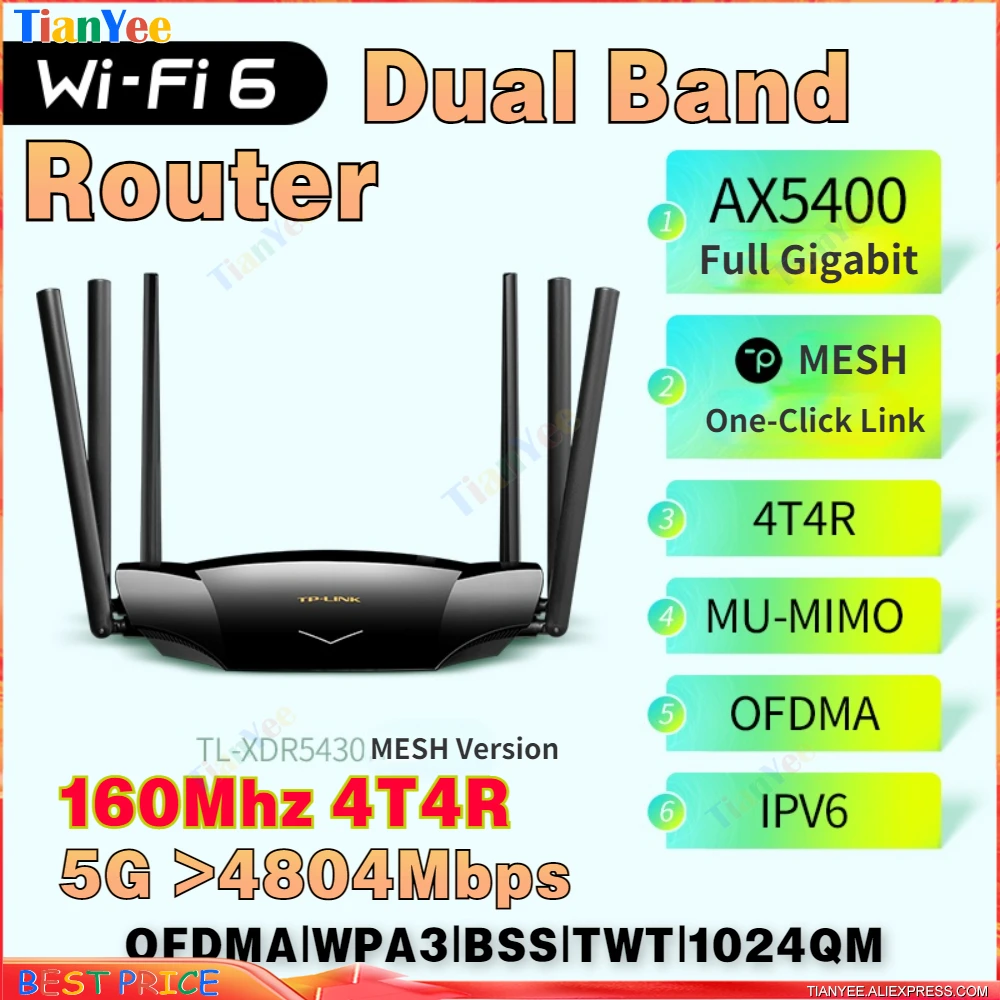 TP/LINK Wifi6 Dual-Band AX5400M IPV6 5G Wifi 4804M Full-Gigabit MESH Fiber Wall-penetrate super speed XDR5430 wireless Router