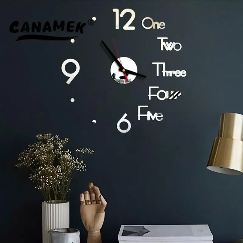 2022 Modern 3D Big Size Wall Clock Mirror Sticker DIY Brief Living Decor Meeting Room Wall Clock Silent Acrylic Digital Clock