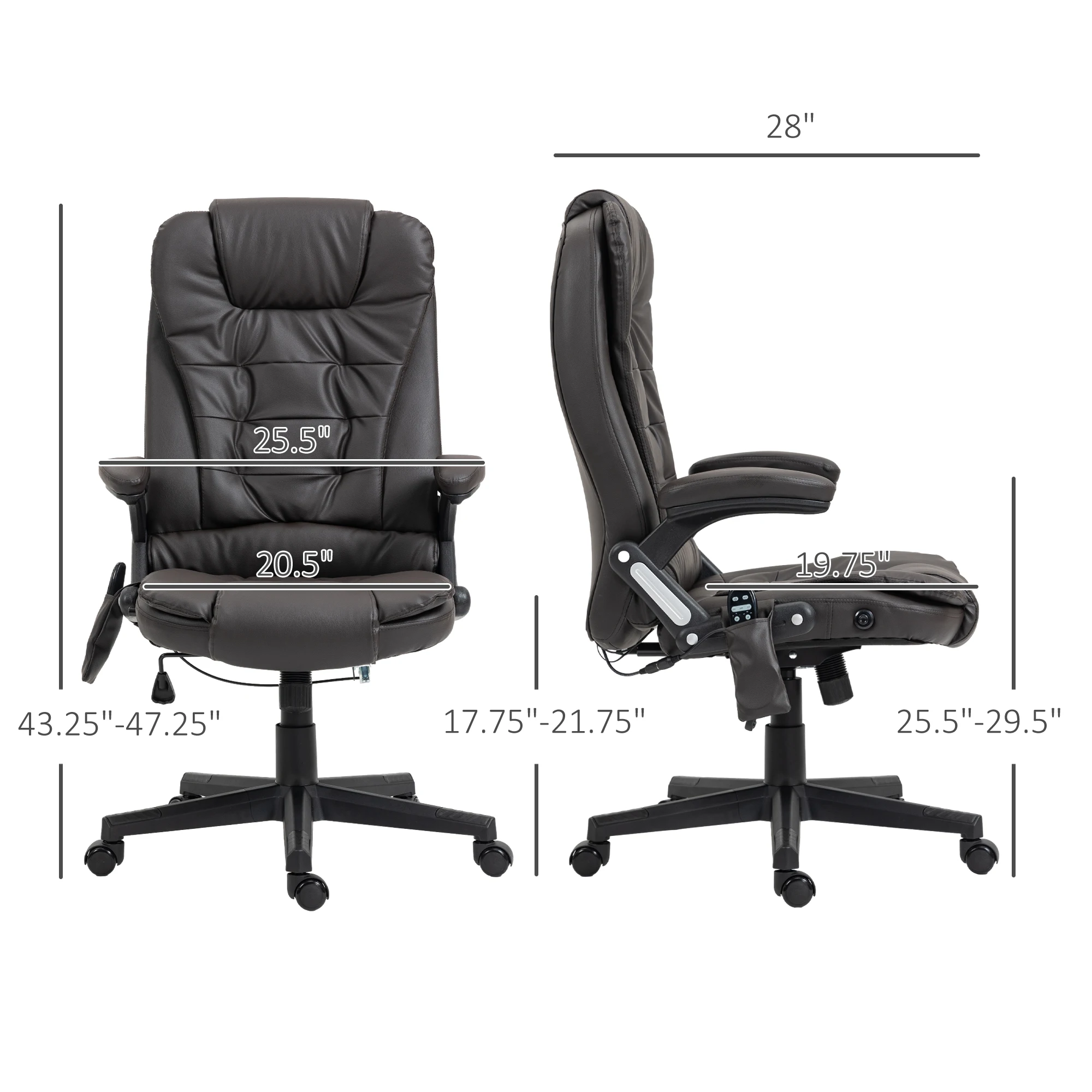 Homcom High-Back Vibration Massage Chair, Heating Office Chair, Dark Brown image 2