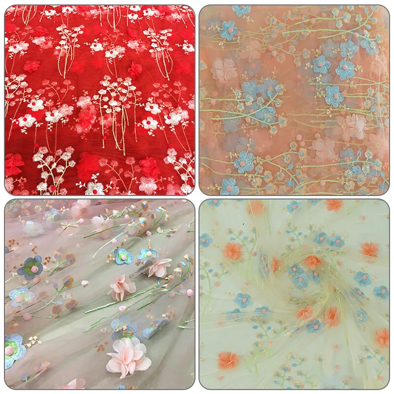 90x145cm Stickerei-Spitzenstoff 3D-Blumen-Netztüll Blumenstoff DIY Kleid Rock Vorhang Handwerk Tutu-Rock Vorhang-Zubehör – Detail 4