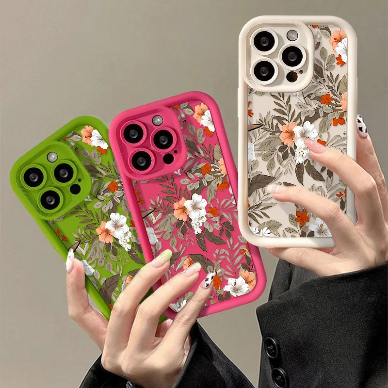 Vintage Leaves Flower Phone Case For iPhone 15 Pro Max Case iPhone 11 13 14 Pro Max XR 12 Pro XS X 7 8 Plus SE Soft Back Cover