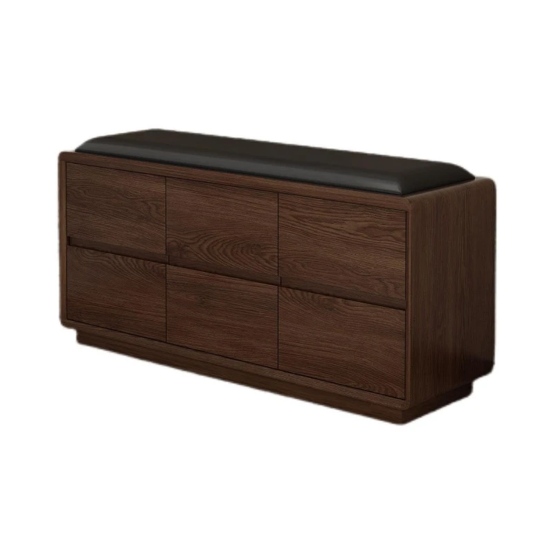 Medieval solid wood shoe changing stool household seated shoe cabinet door black retro storage shoe