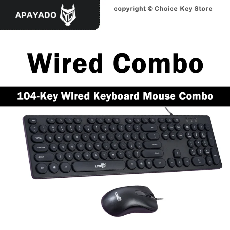 Wired Keyboard and Mouse Combo 104 Keys Round Keycaps Office Keyboard USB Plug and Play Full Size Numeric Keypad LDK-1900