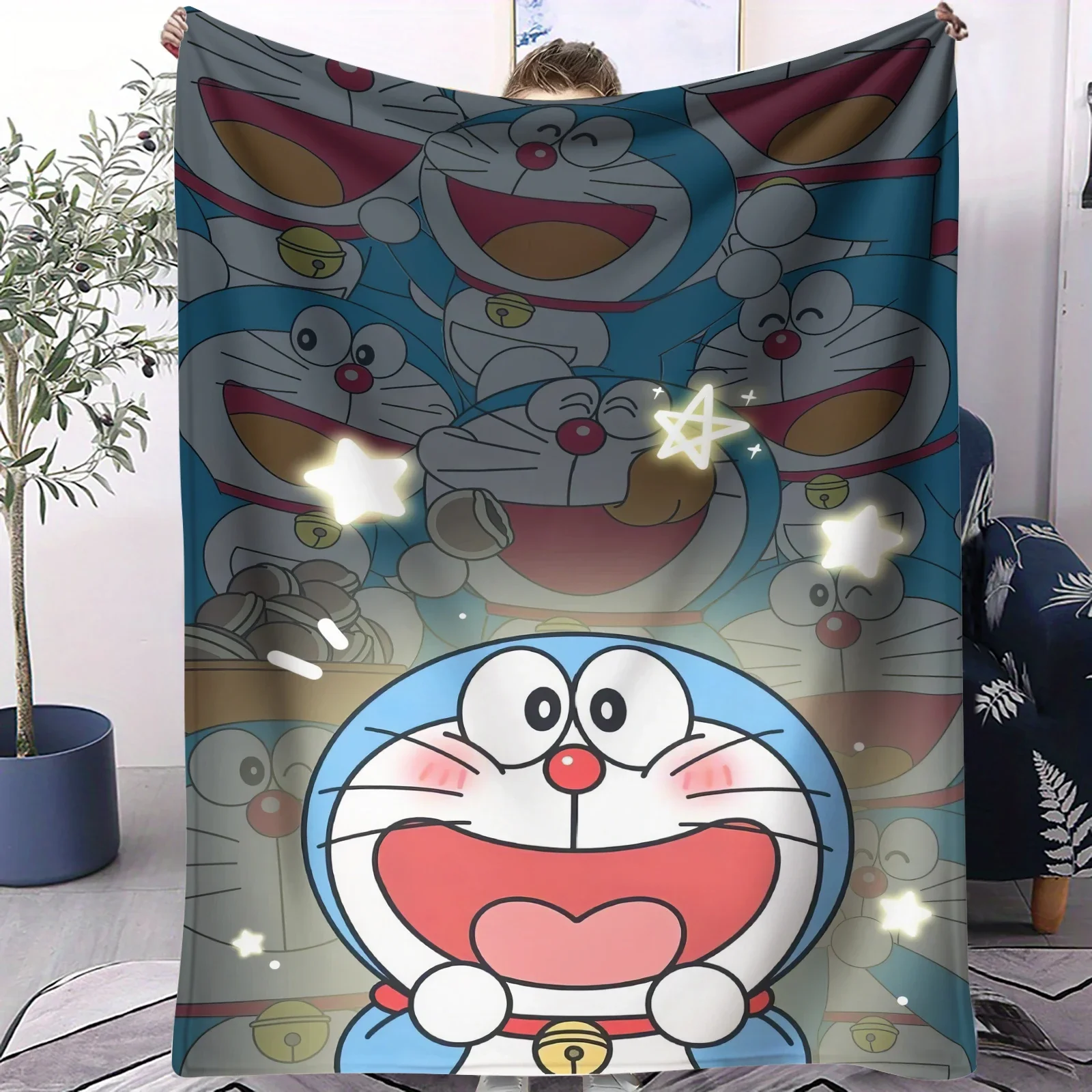 

Милое мультяшное фланелевое одеяло с многослойным принтом Дораэмон, теплое, уютное, портативное, для дома, кемпинга, путешествий, подарки для девочек и мальчиков