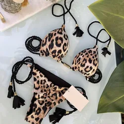 2024 New Sexy Leopard Pattern with Chest Cushion Tight Split System and Bikini Swimsuit