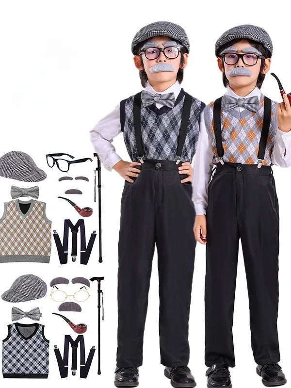 loween Poor Old andpa andma Stage Costume Children's Playbook ly Woman Rural Child Stage Outfit Traditional Ethni...