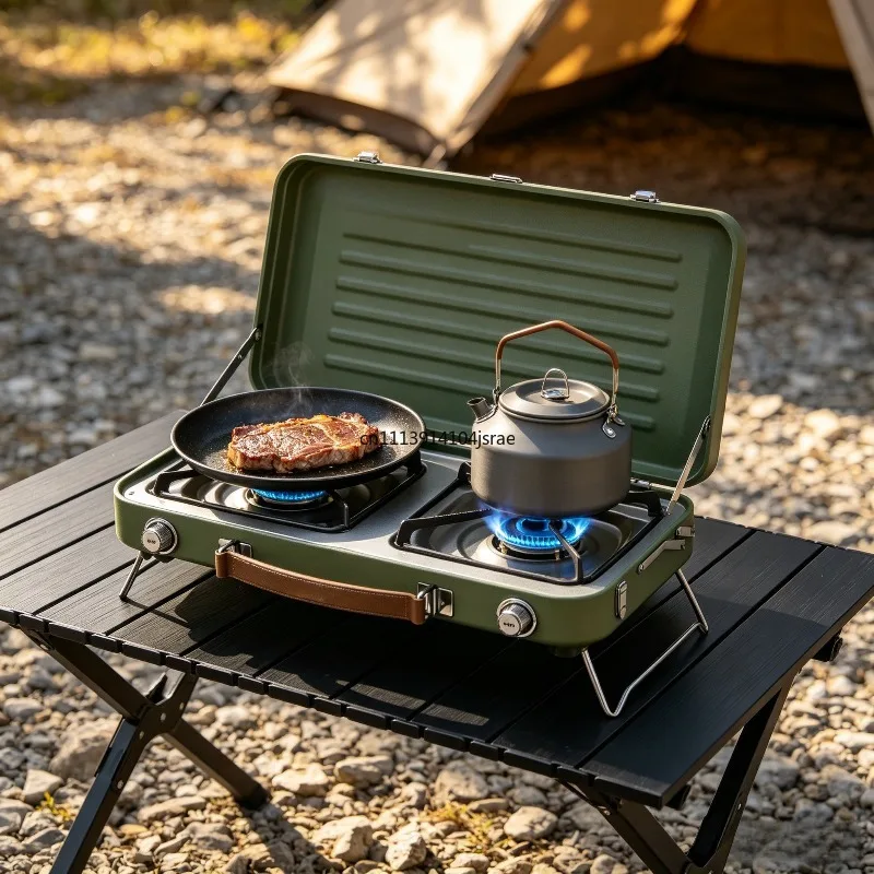 Portable Double Burner Camping Stove with Safety Storage Case, Explosion‑Proof Complete Kit for Outdoor Picnic Cooking