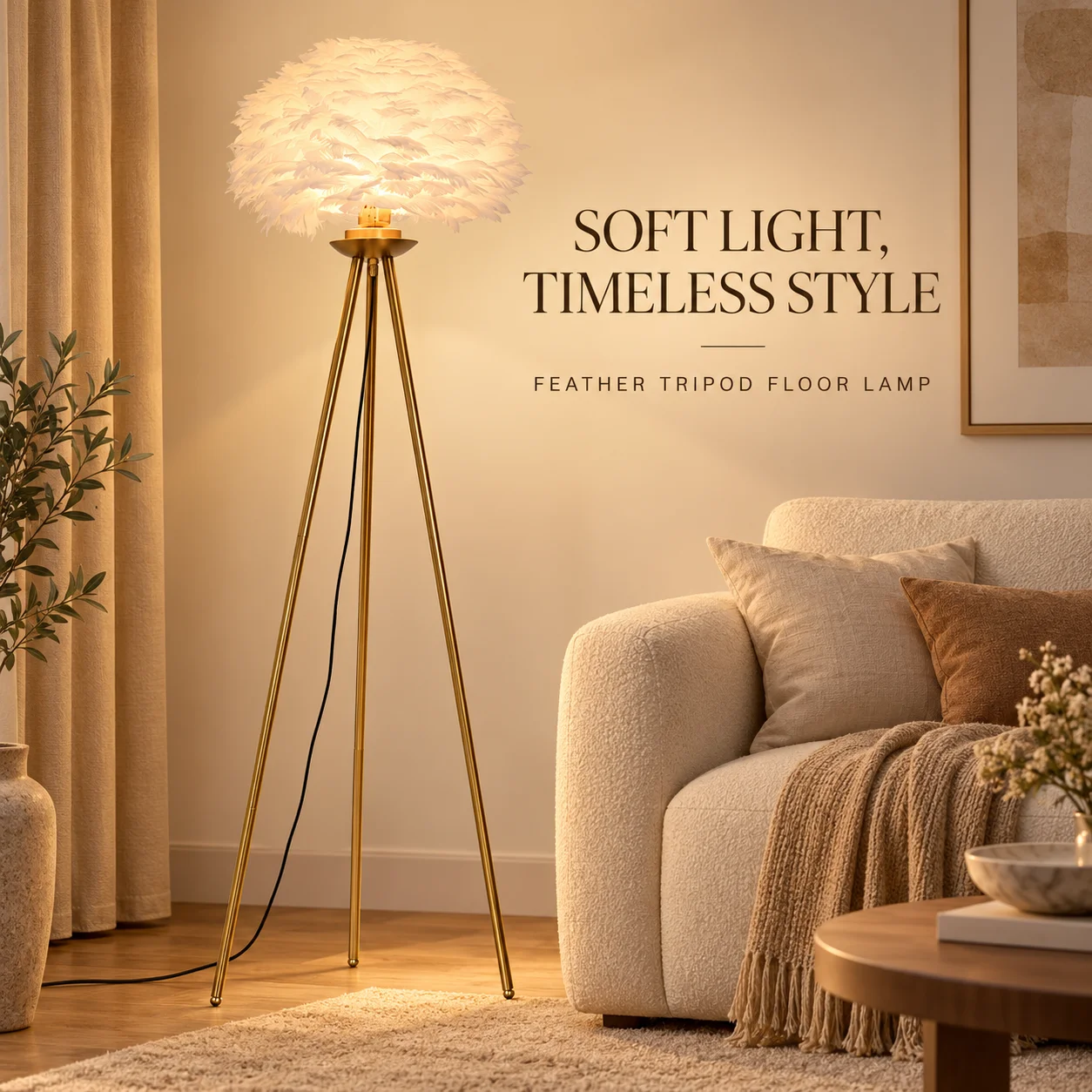 Modern Feather Floor Lamp E27 Gold Metal Tripod Standing Light for Living Room Bedroom Bedside Nordic Home Interior Decor Lighti
