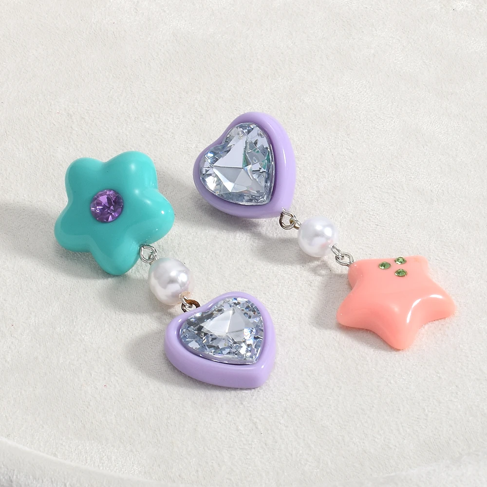 New Cute Love Heart Drop Earrings For Girls Trendy Lovely Acrylic Resin Pearls Star Shaped Dangle Earrings Accessories
