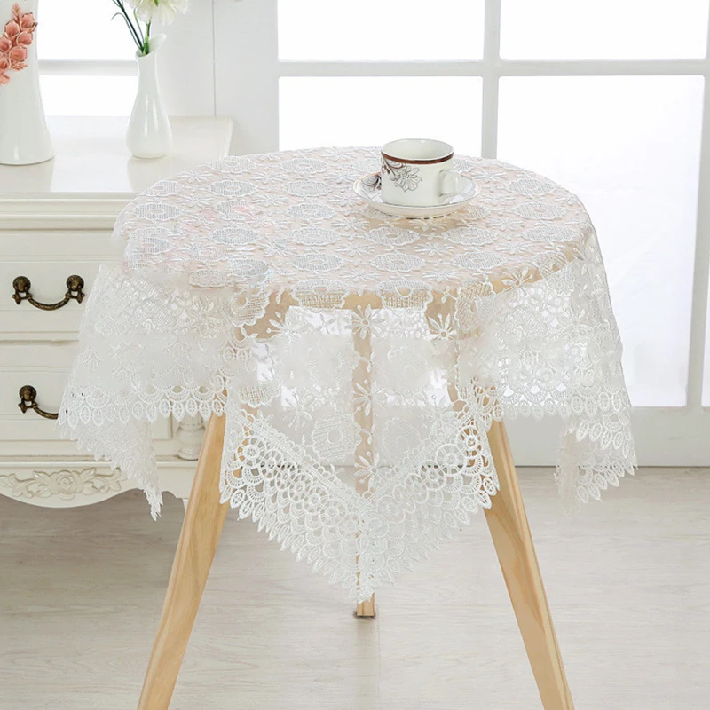 YOMDID Table Cover Rectangular/Square/Round Tablecloth Embroidered Lace Coffee Tables Cloth for Wedding Valentine's Day Decora