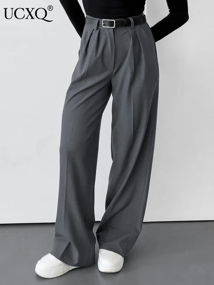 

UCXQ Fashion Suit Pants Office Lady Solid Color All Match High Waisted Casual Wide Leg Trouser Women 2024 Spring Autumn 23C1201