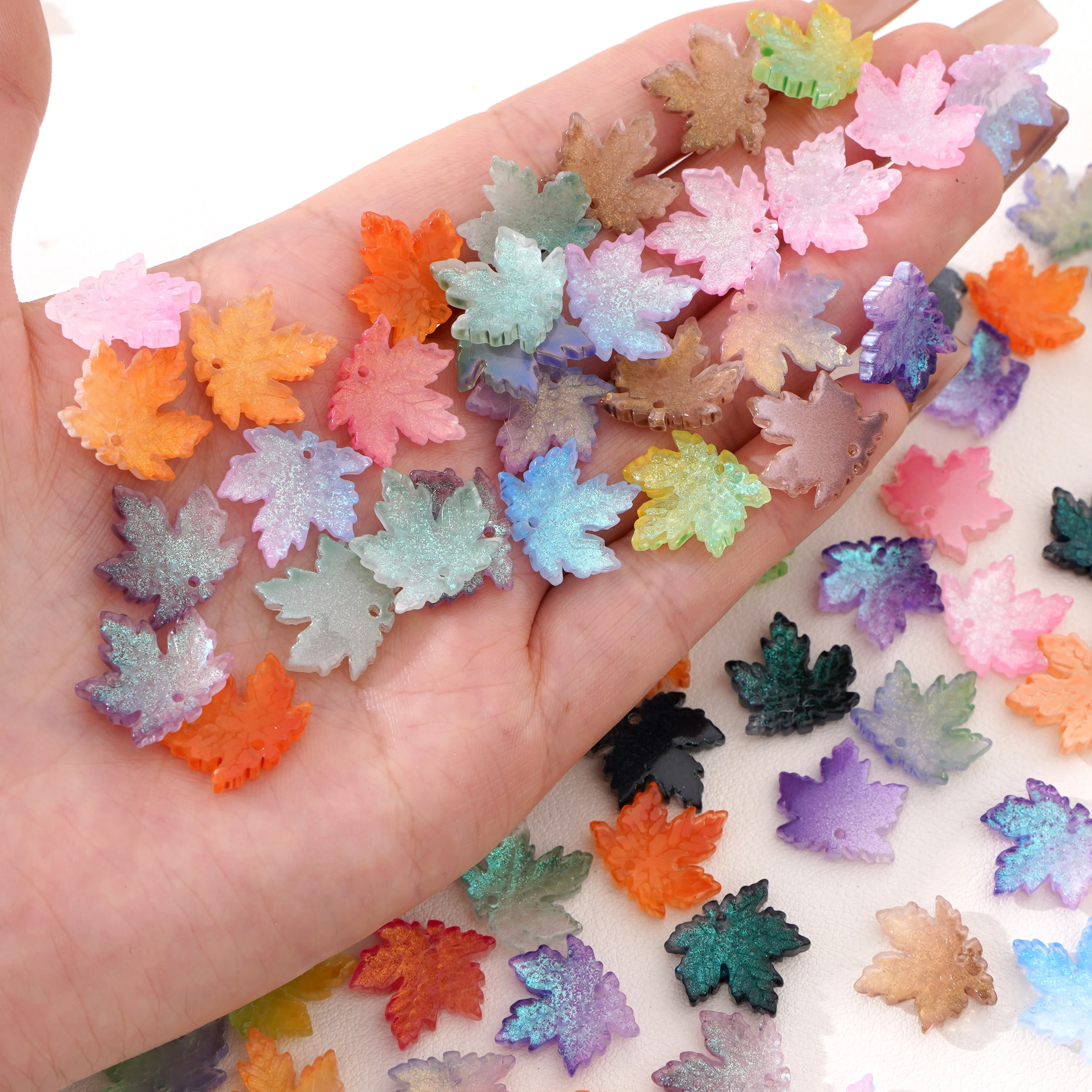 10pcs Gradient Maple Leaf Glass Decorative Beads Jewellery Making For Bracelet Necklace Materials Beads Craft Accessories