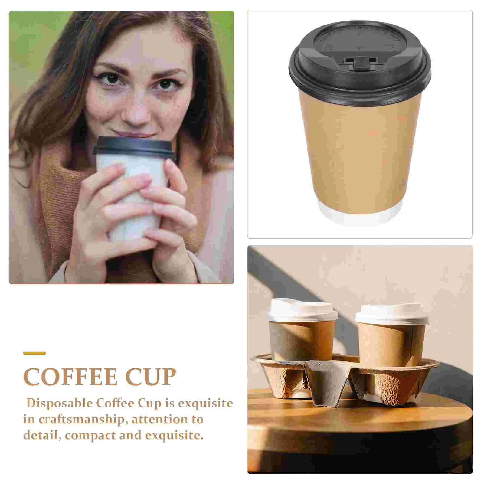 50 Pcs Cups with Disposable Lid 1000 Paper Cardboard Coffee Party Hot Drinks Tea Beverage Drinking Milk Outdoor Portable