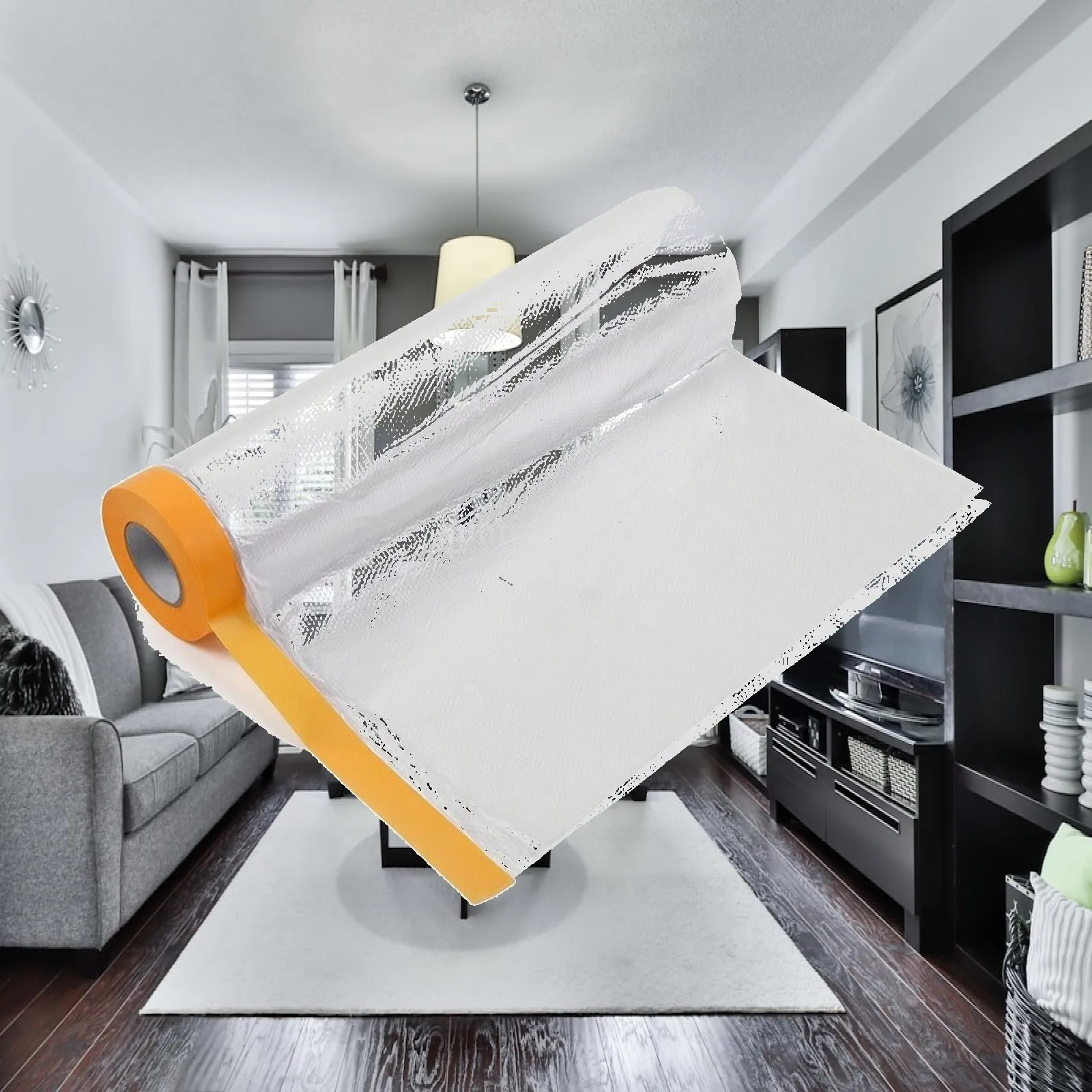 Plastic Dust Cover Film for Furniture Clear Protector Wrap with Positioning Edge for Storage