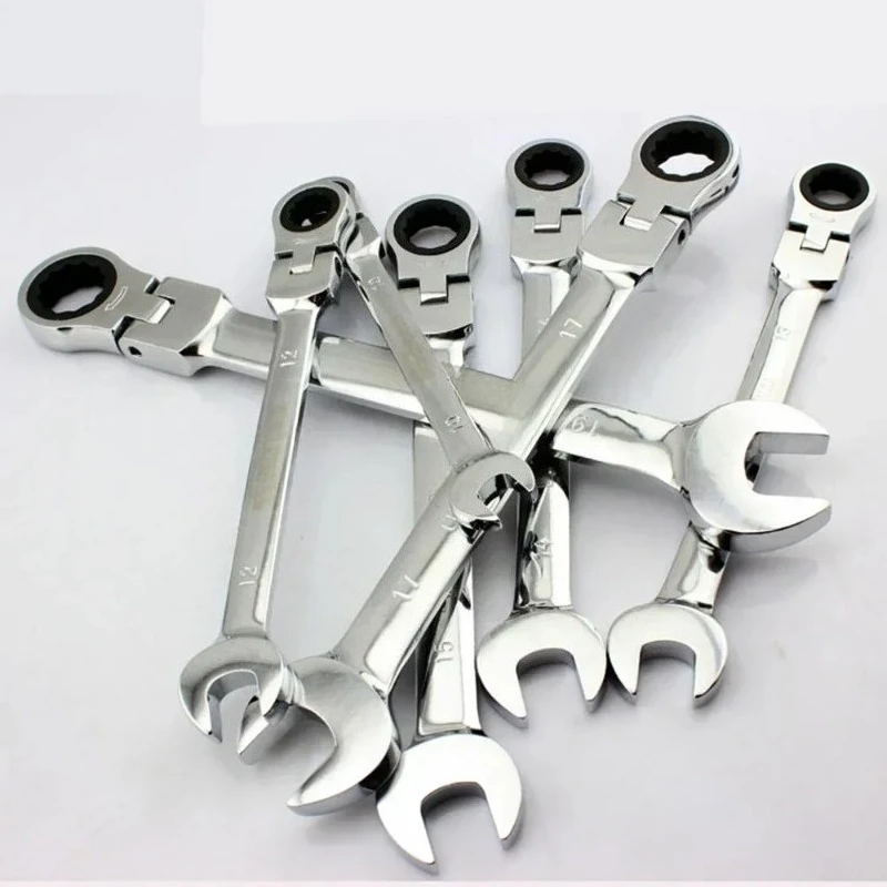 Flex-Head Ratcheting Combination Wrench Set Premium 72-Teeth Gear Chrome Organizer Motorcycle Repair Tool