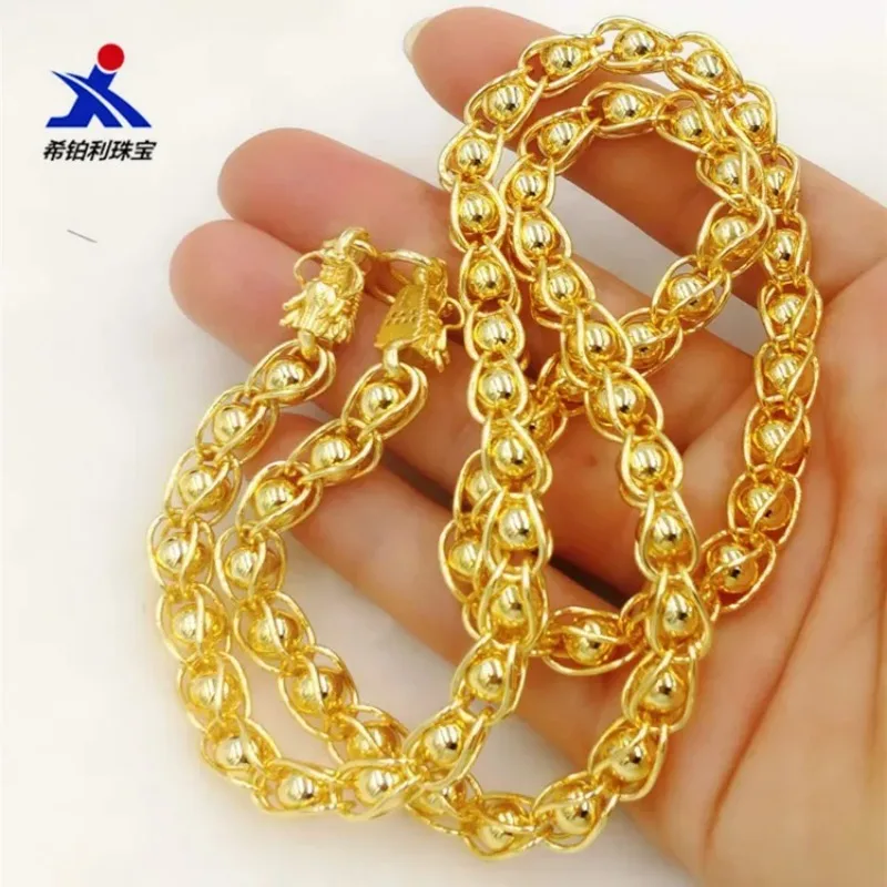 

Nexil Jewelry Nexil Jewelry 24K Gold Beaded Dragon Head Necklace Men's AU999 - Seamless beads, warm luster, hypoallergenic, f