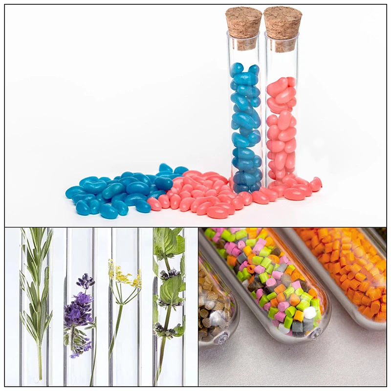 Tubos de ensaio de plástico com rolhas de cortiça, 100 peças, 30ml, 150x20mm, decoração científica de festa, armazenamento de contas de doces, uso em laboratório