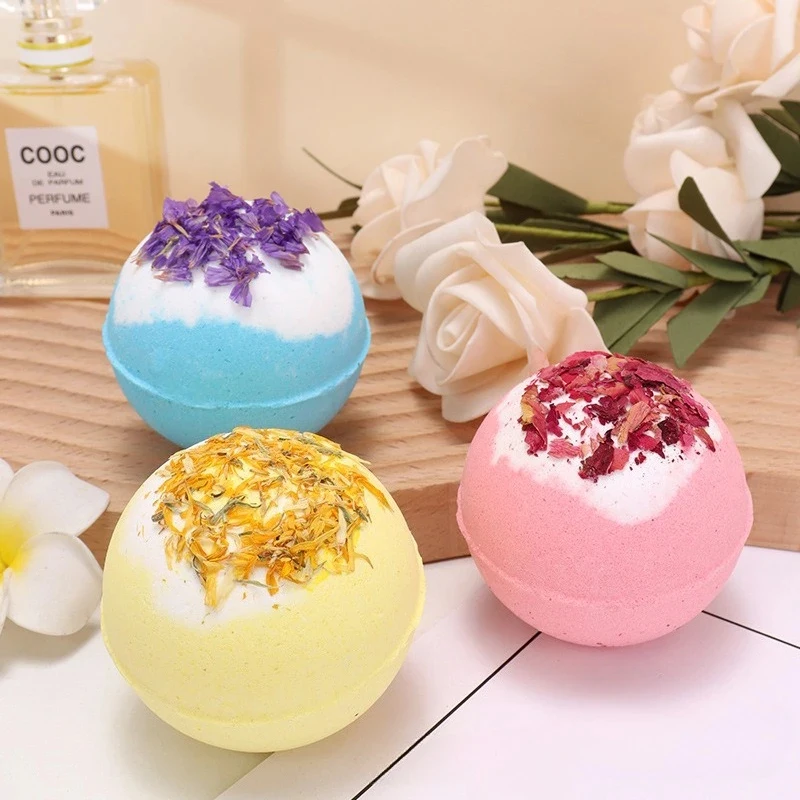 100g Dried Flower Bath Bomb, Essential Oil Fizzy Bath Salt Ball for Spa Aromatherapy Soak, Bubble Body Care Gift