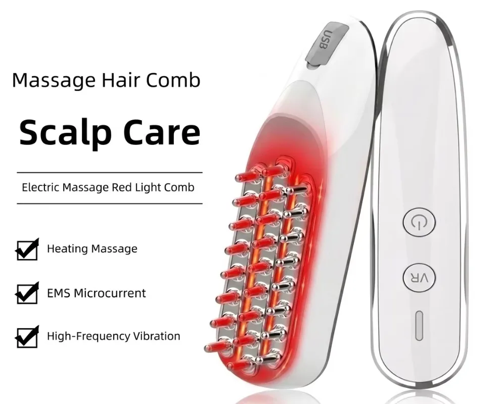 EMS Micro Electric Hair Care Comb, Multi-function Meridian Massage Comb, USB Rechargeable Hair Massage Brush