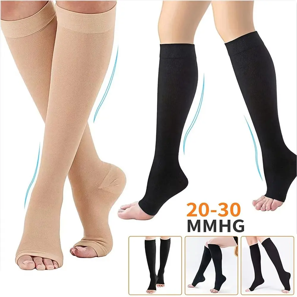 

New 20-30mmHg Calf Compression Sleeve Breathable 2 Levels Pressure Calves Compression Socks Open Toe Stretch Socks Men Women