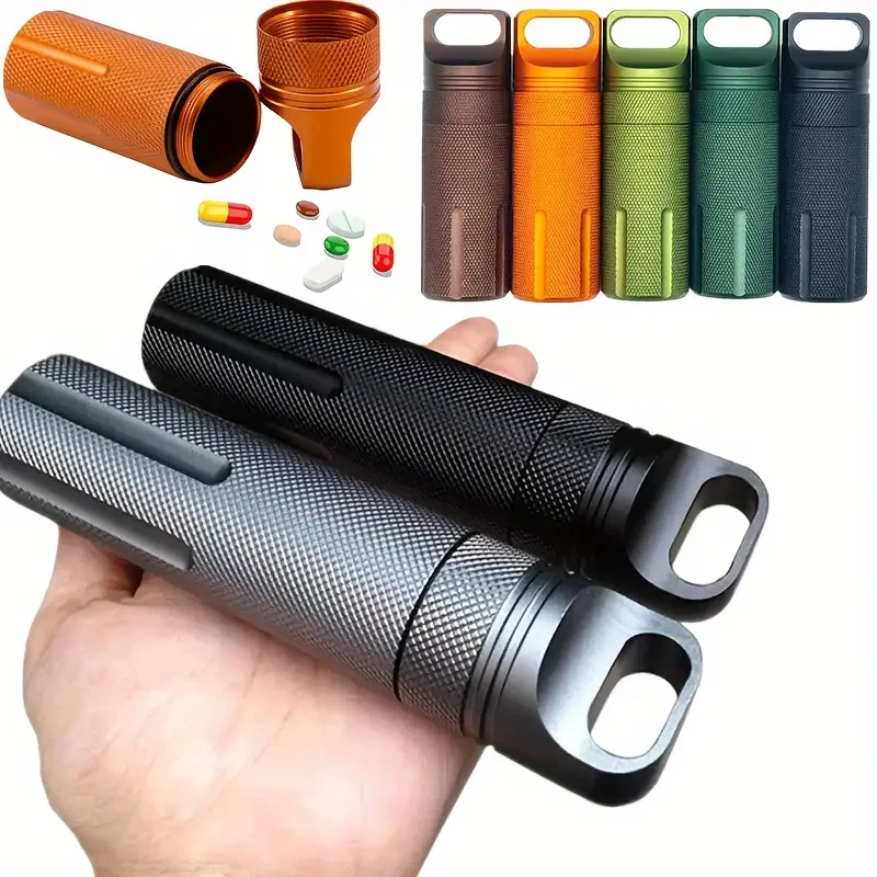 Aluminum Alloy Waterproof Pill Case Portable Sealed Medicine Bottle First Aid Outdoor Storage Container Single Piece Tank Box