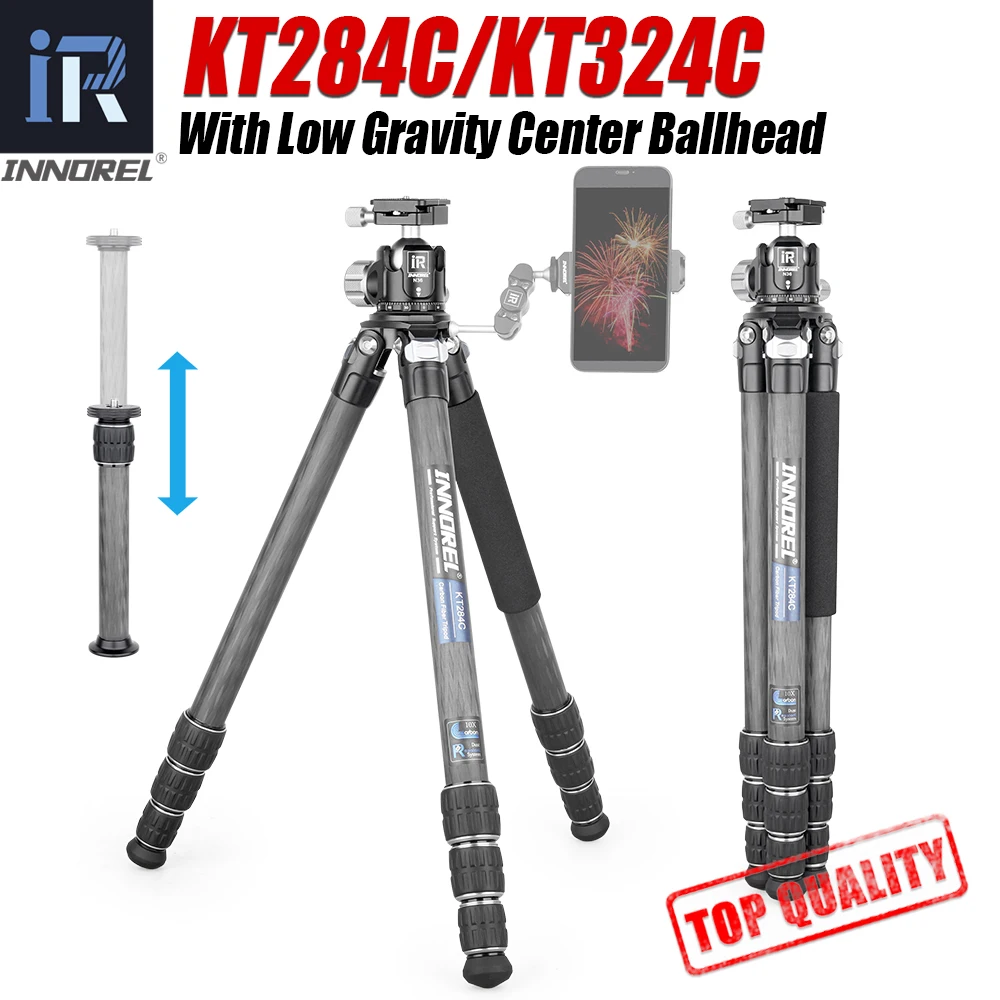 KT284C/324C 10 Layers Carbon Fiber Tripod for DSLR Camera Professional Heavy Duty Stand Low Gravity Ballhead Short Center Column